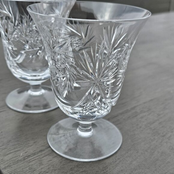 2 Bohemian Hand Cut Fine Crystal Ice Tea Glasses 5.5" pinwheel star cut 12 oz - Picture 9 of 10